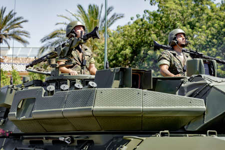Seville, Spain - June 01, 2019: Campaign Artillery Group. Land army during display of Spanish Armed Forces Day in Seville, Spainのeditorial素材