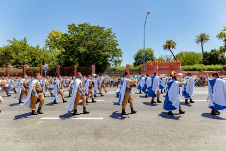Seville, Spain - June 01, 2019: Indigenous Regular Forces of Melilla during display of Spanish Armed...