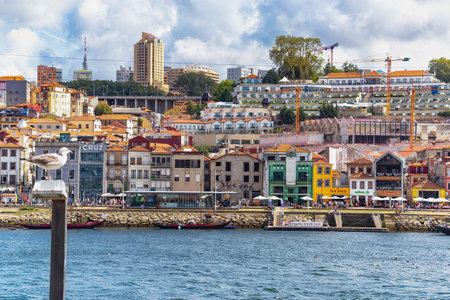 Porto, Portugal - August 11, 2019: People enjoy the sunny and warm on the riverside quay of Porto. Porto has been recognized internationally as a destination to discover and it is a preferred choice for many tourists and travelers.のeditorial素材