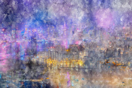 Abstract beautiful Building in capital on watercolor painting background. Creative abstract hand painted background.の写真素材