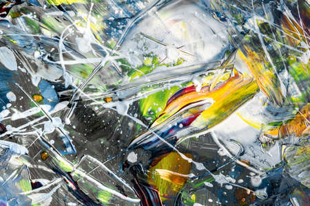 Funny, bright and multicolored abstract Painting Background with impasto textures. Oil and acrylic painting, Thick paint texture. High Detail. Brushstrokes of paint. Modern art. Contemporary art.の写真素材