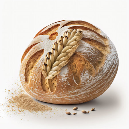 Delicious freshly baked traditional bread isolated on white background. Ai generated artの素材