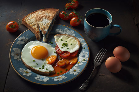 Rustic Wooden Table with a delicious, energetic and a healthy breakfast. Superfood for Health. Ai generated artの素材