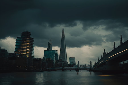 Cityscape of Modern London scene. Illustration digital art background. Ai generated artの素材