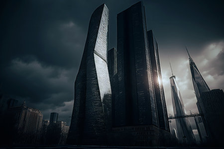 Cinematic scene of Moscow Cityscape. Illustration digital art background. Ai generated artの素材