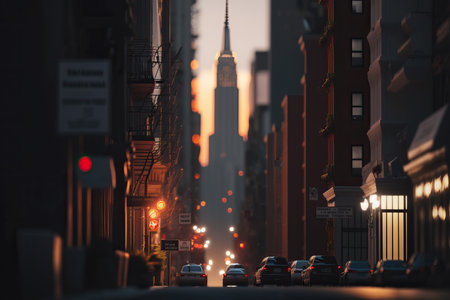 Cinematic scene of New York Cityscape. Illustration digital art background. Ai generated artの素材