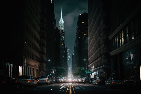Cinematic scene of New York Cityscape. Illustration digital art background. Ai generated artの素材