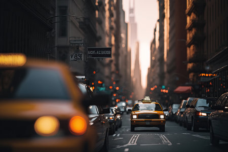 Cinematic scene of New York Cityscape. Illustration digital art background. Ai generated artの素材