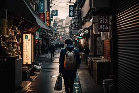Cinematic scene of Tokyo Cityscape. Illustration digital art background. Ai generated artの素材