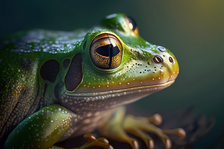 Beautiful Green Frog macro portrait. Amazing super detailed nature photography. Ai generated artの素材