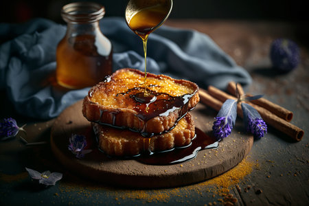Traditional Spanish torrijas (French toasts). Dessert of Holy Week. Classic Easter Treat in Spain. Generative AIの素材