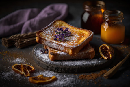 Traditional Spanish torrijas (French toasts). Dessert of Holy Week. Classic Easter Treat in Spain. Generative AIの素材