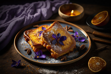 Traditional Spanish torrijas (French toasts). Dessert of Holy Week. Classic Easter Treat in Spain. Generative AIの素材