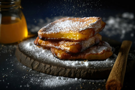 Traditional Spanish torrijas (French toasts). Dessert of Holy Week. Classic Easter Treat in Spain. Generative AIの素材