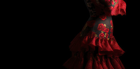 Close up of traditional flamenco dress on black background (Seville April Fair). Generative Aiの素材