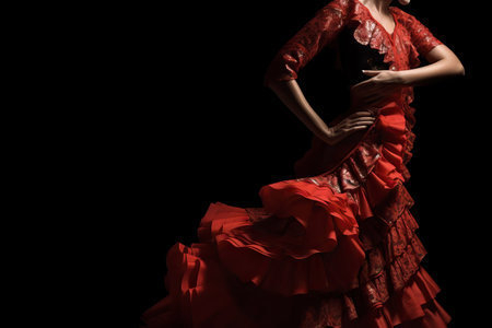 Close up of traditional flamenco dress on black background (Seville April Fair). Generative Aiの素材