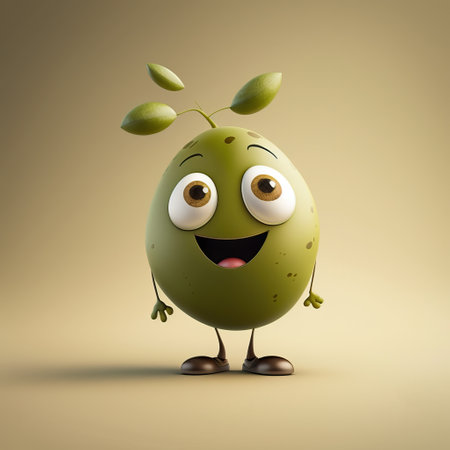 Cute Cartoon green olive fruit Character. Generative Aiの素材