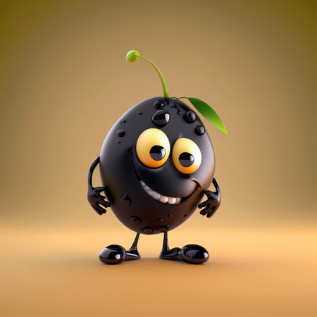 Cute Cartoon black olive fruit Character. Generative Aiの素材