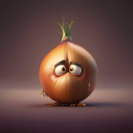 Cute Cartoon sad onion Character. Generative Aiの素材
