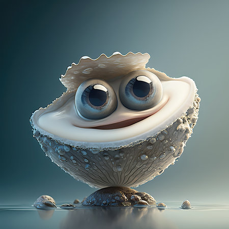 Cute Cartoon oyster Character. Generative Aiの素材