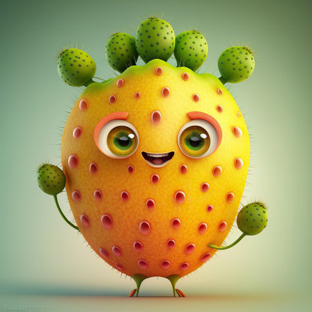 Cute Cartoon Prickly Pear Character. Generative Aiの素材