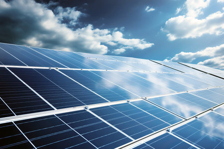 Solar panels. Renewable energy background with green energy. Production of renewable energy concept. Generative Aiの素材