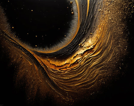 Abstract golden luxury. black, orange and gold tones painting background. Thick paint Light black splatter. Realistic and naturalistic textures. Minimalist and creative art. Modern art. Generative Aiの素材