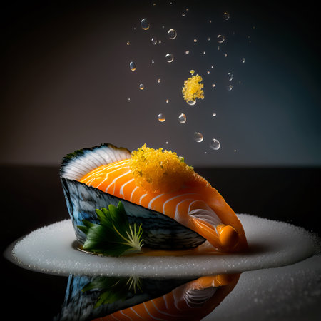 Mouthwatering Photography of Kaiseki Cuisine. Modern japanese food on Sleek Black Background. Generative Aiの素材