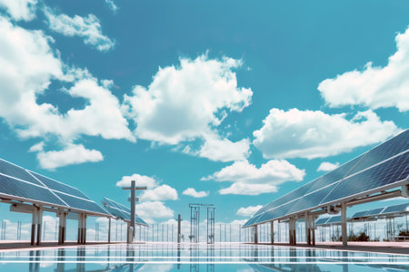 Renewable energy background with green energy as solar panels. Generative Aiの素材