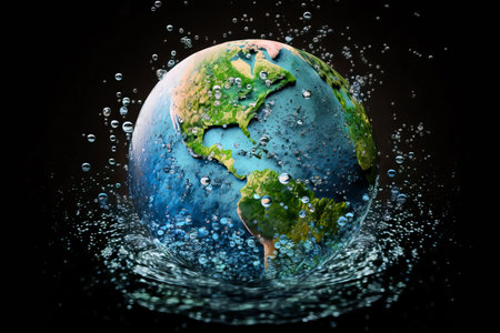 World water day, Planet earth in the shape of a water drop. Concept of environmental preservation and water saving, Generative Aiの素材
