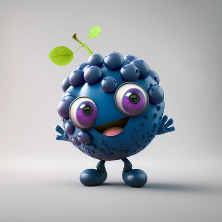 Cute Cartoon blueberry Character. Generative Aiの素材