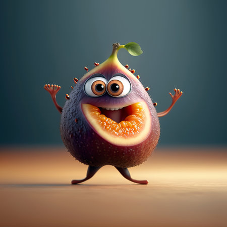 Cute Cartoon fig fruit Character. Generative Aiの素材