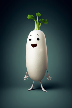 Cute Cartoon Daikon radish Character. Generative Aiの素材