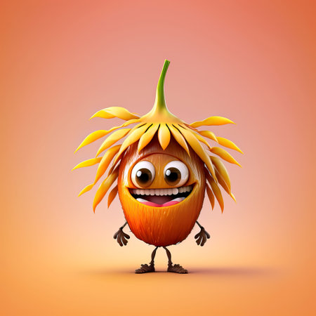 Cute Cartoon oil palm fruit Character. Generative Aiの素材