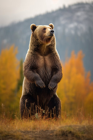 Stunning Grizzly bear standing on its hind legs. Amazing Wildlife. Generative Aiの素材