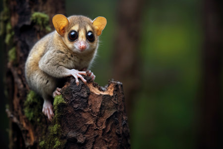 Cute Gray mouse lemur on a tree trunk. Amazing wildlife. Generative Aiの素材