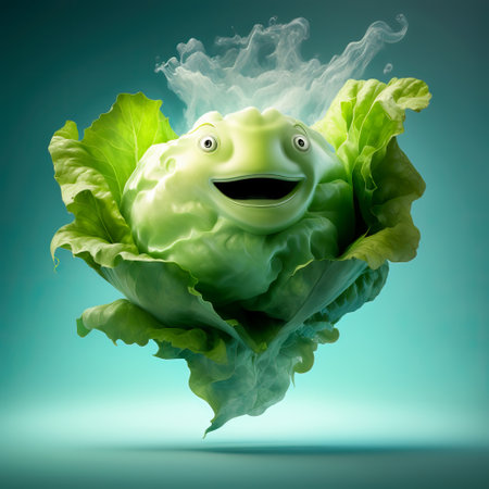 Cute Cartoon Iceberg Lettuce Character. Generative Aiの素材