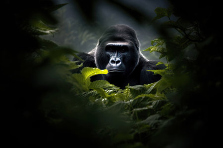 Stunning portrait of a powerfull silverback gorilla. Amazing African wildlife. Generative Aiの素材