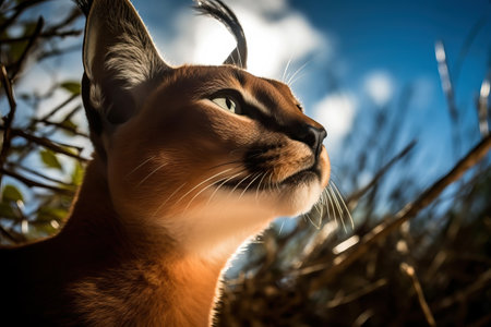 Beautiful portrait of a caracal in woodland. Amazing african wildlife. Generative Aiの素材