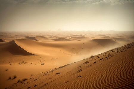 Landscape of golden sand dunes in Sahara desert. Generative Aiの素材