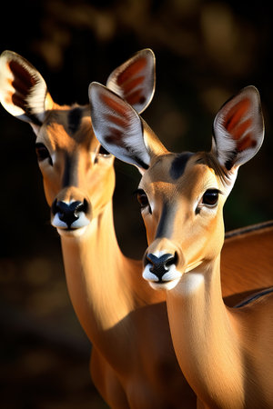 Beautiful portrait of Impala Antelopes in the African savanna. Amazing Wildlife. Generative Aiの素材