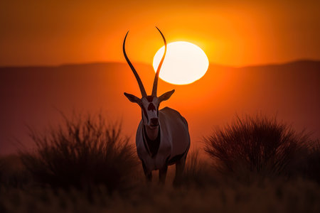Beautiful African Oryx at sunset. Amazing African Wildlife. Generative Aiの素材