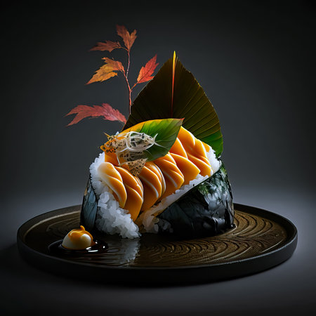 Mouthwatering Photography of Sushi on Sleek Black Background. Japanese food. Generative Aiの素材