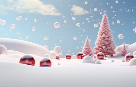 Abstract Christmas tree of wool and balls. Funny Merry christmas and happy new year greeting card with copy space for text.の素材