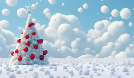 Abstract Christmas tree and balls. Funny Merry christmas and happy new year greeting card with copy space for text.の素材