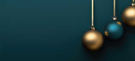 Christmas balls banner with copy space for text. Merry christmas and happy new year greeting card.の素材