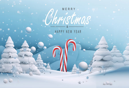 Winter scene of a candy canes fantasy world. Merry Christmas and new year greeting card. Christmas text Calligraphicの素材