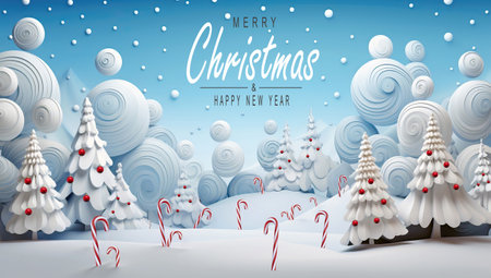 Winter scene of a candy canes fantasy world. Merry Christmas and new year greeting card. Christmas text Calligraphicの素材