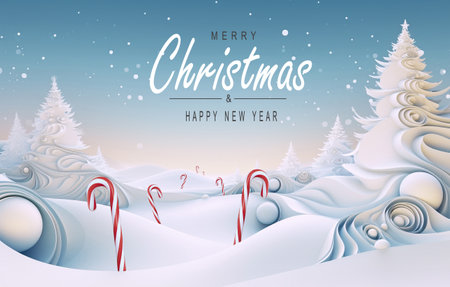 Winter scene of a candy canes fantasy world. Merry Christmas and new year greeting card. Christmas text Calligraphicの素材