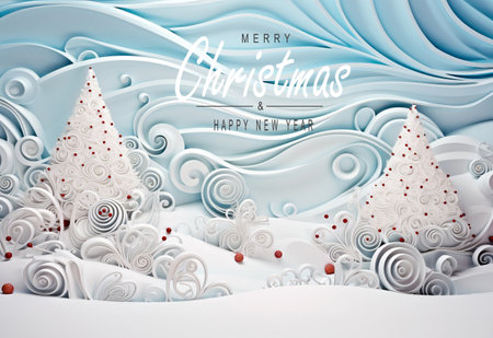 Winter scene of a fantasy world. Merry Christmas and new year greeting card. Christmas text Calligraphicの素材